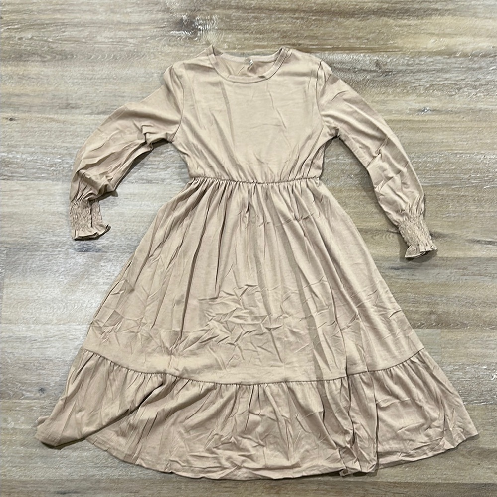 Elegant Tan Long Sleeve Dress - Little girls 9-10 years